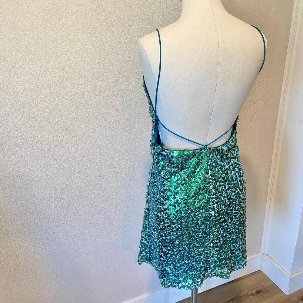 Lulus Force of Fashion Green Backless‎ Sequin Mini Dress Size Small Stretchy - Picture 8 of 9